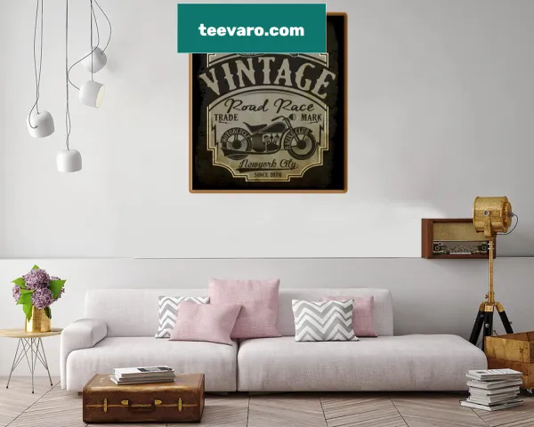 Vintage-inspired canvas print depicting a classic road race