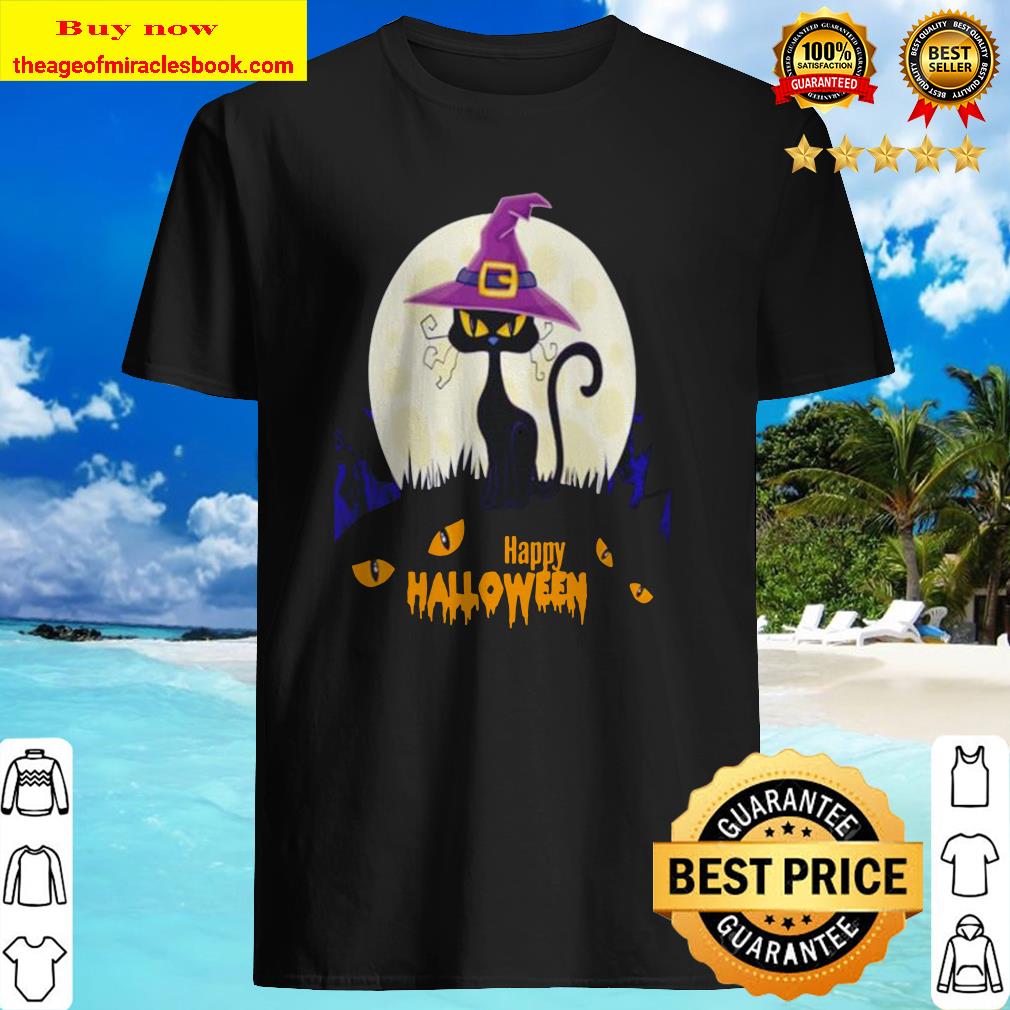 Black cat witch happy halloween shirt Black cat witch happy halloween shirt