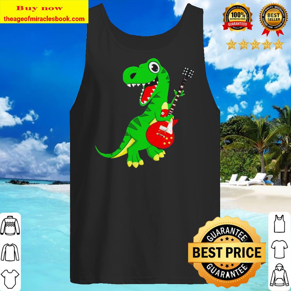 Dinosaur playing guitar cartoon Tank top