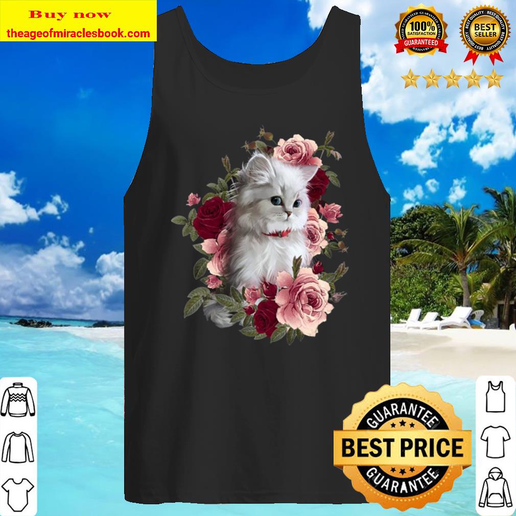 Cute White Cat Rose Flowers Tank Top