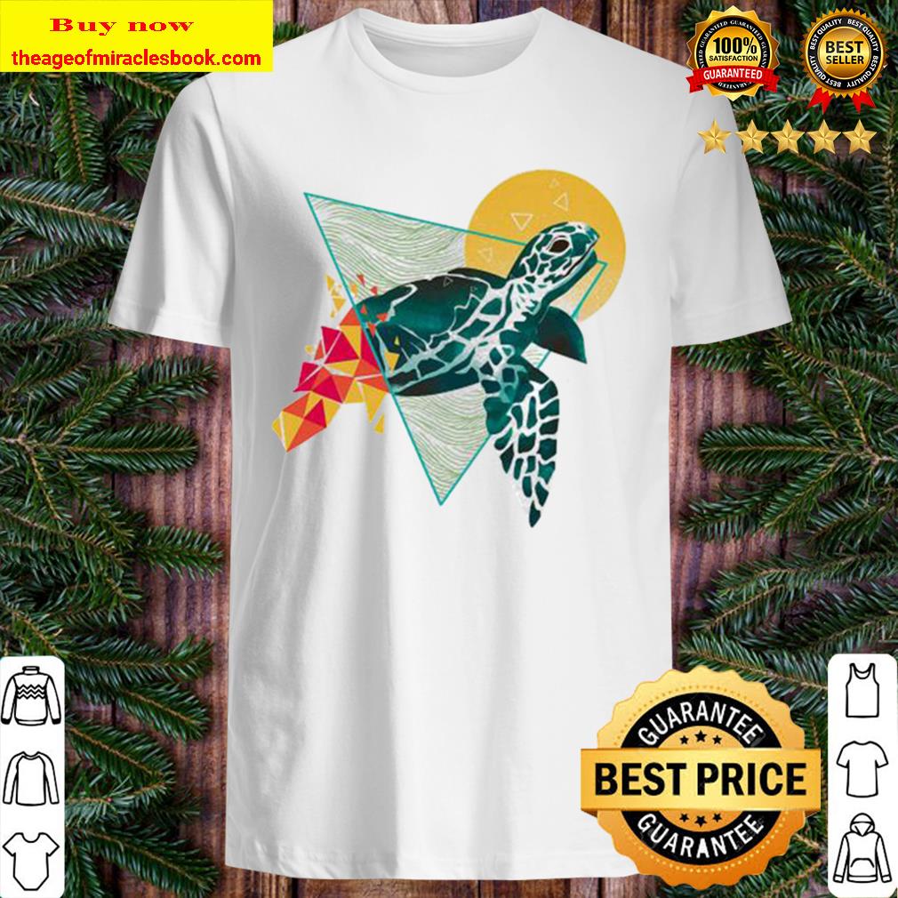 Watercolor Swimming Green Sea Geometric Turtle Shirt