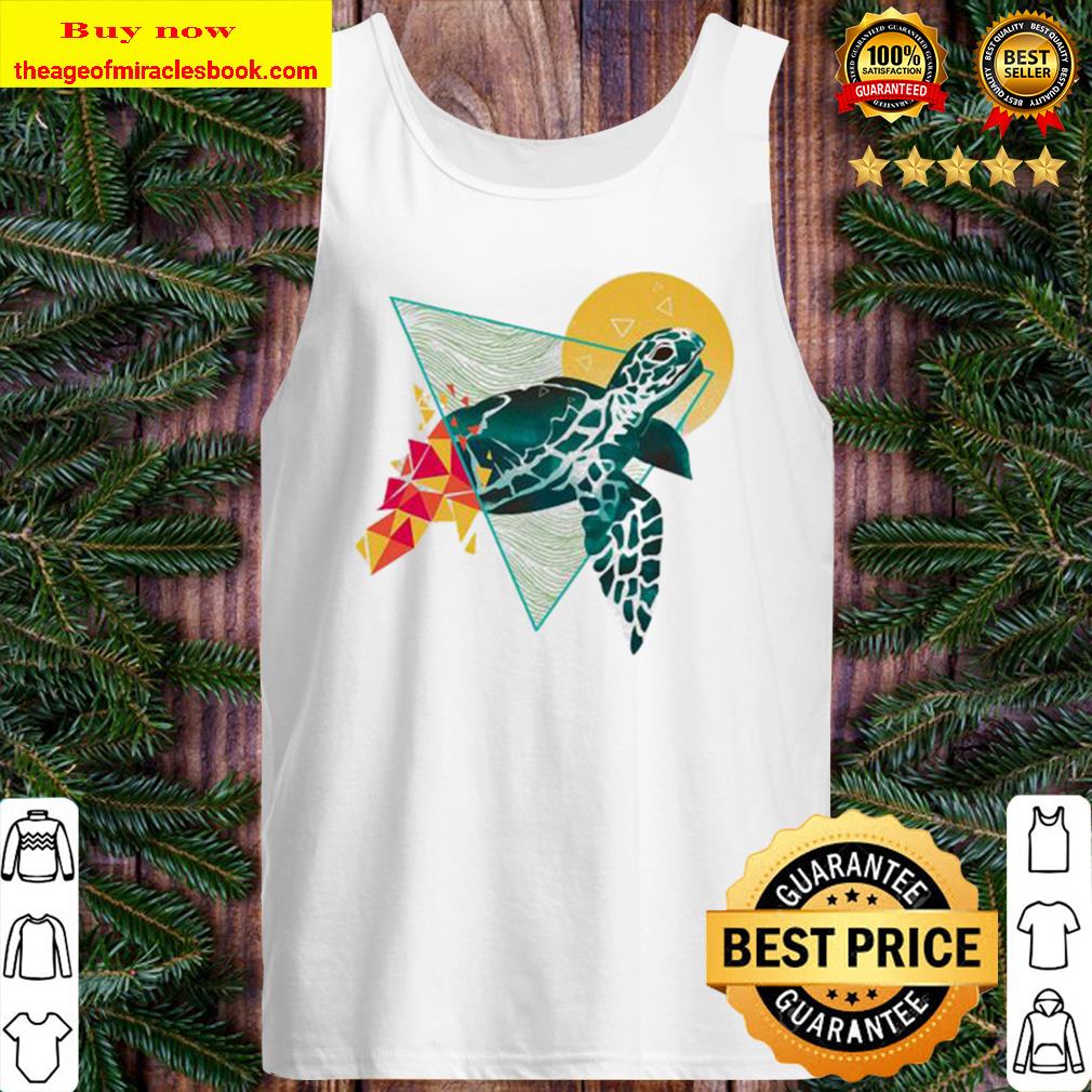 Watercolor Swimming Green Sea Geometric Turtle Tank Top