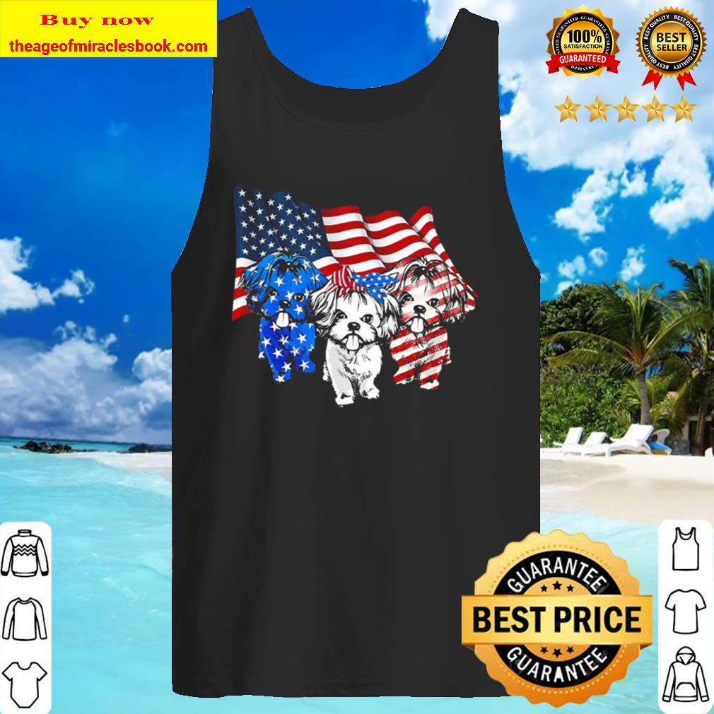 Three Shih Tzu American Flag Tank Top
