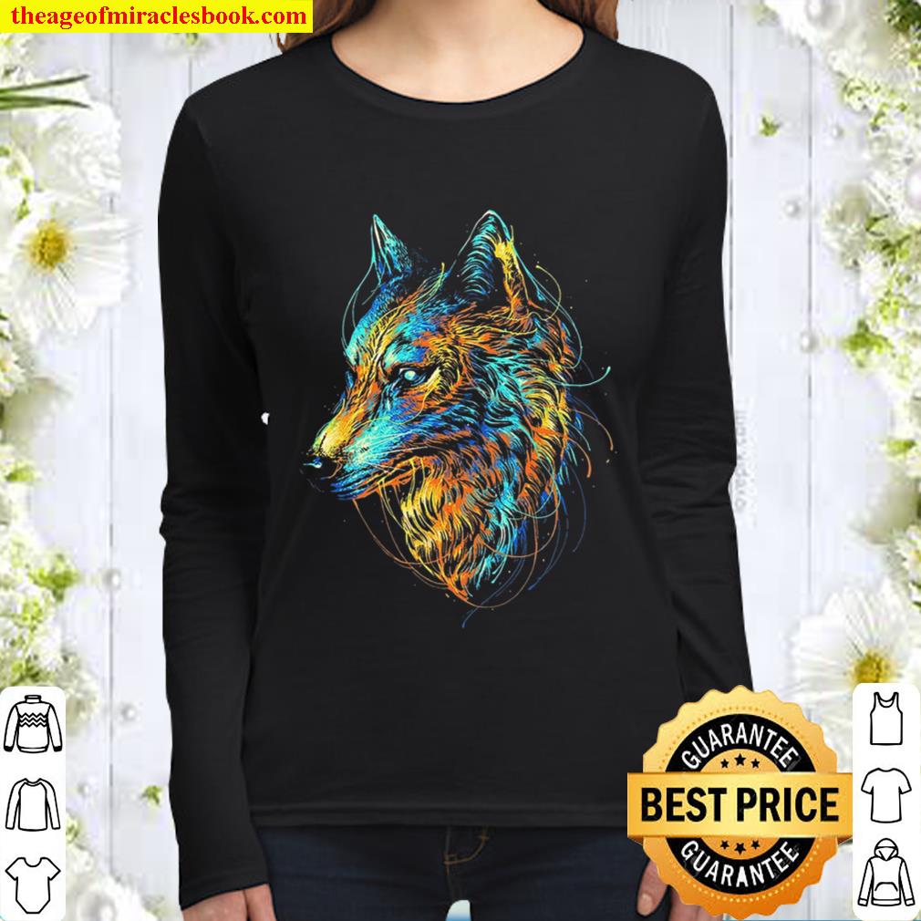 Alternative view of Colourful Wolf Shirt, Hoodie, Long Sleeved, SweatShirt