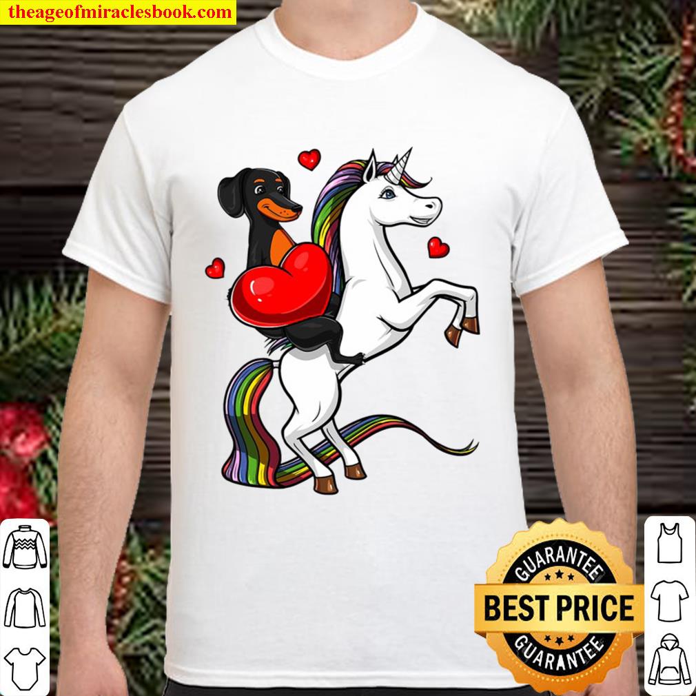 Dachshund Wiener Dog Riding Unicorn Valentines Day hot Shirt, Hoodie, Long Sleeved, SweatShirt