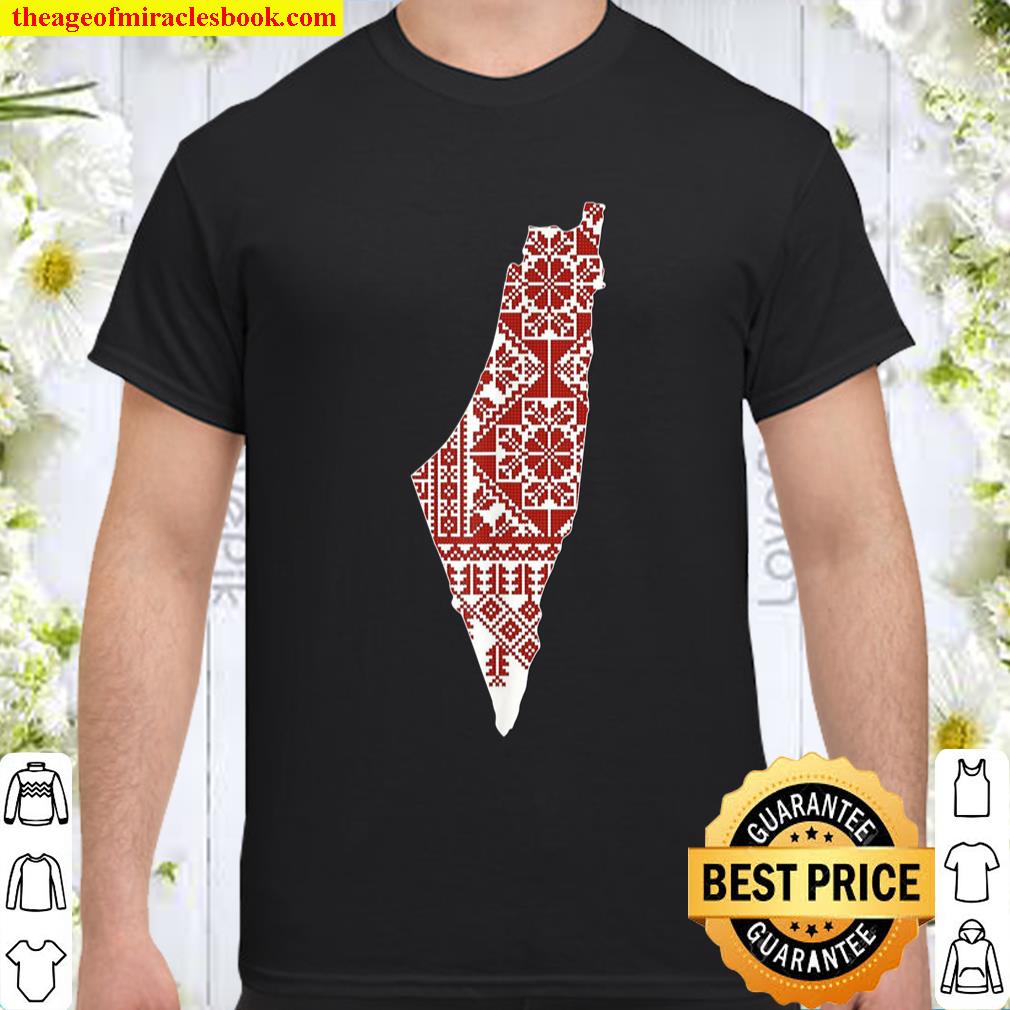 Palestine Map with Thobe Pattern Patriotic Cool New Shirt