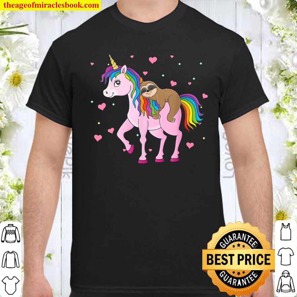 Sloth Riding Unicorn Funny Valentine Sloth Lover Gifts Shirt
