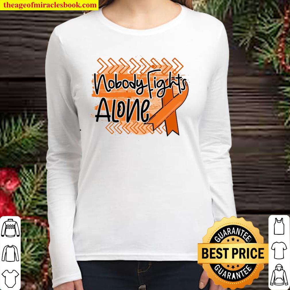 Nobody Fights Alone Uterine Cancer Awareness Ribbon Women Long Sleeved