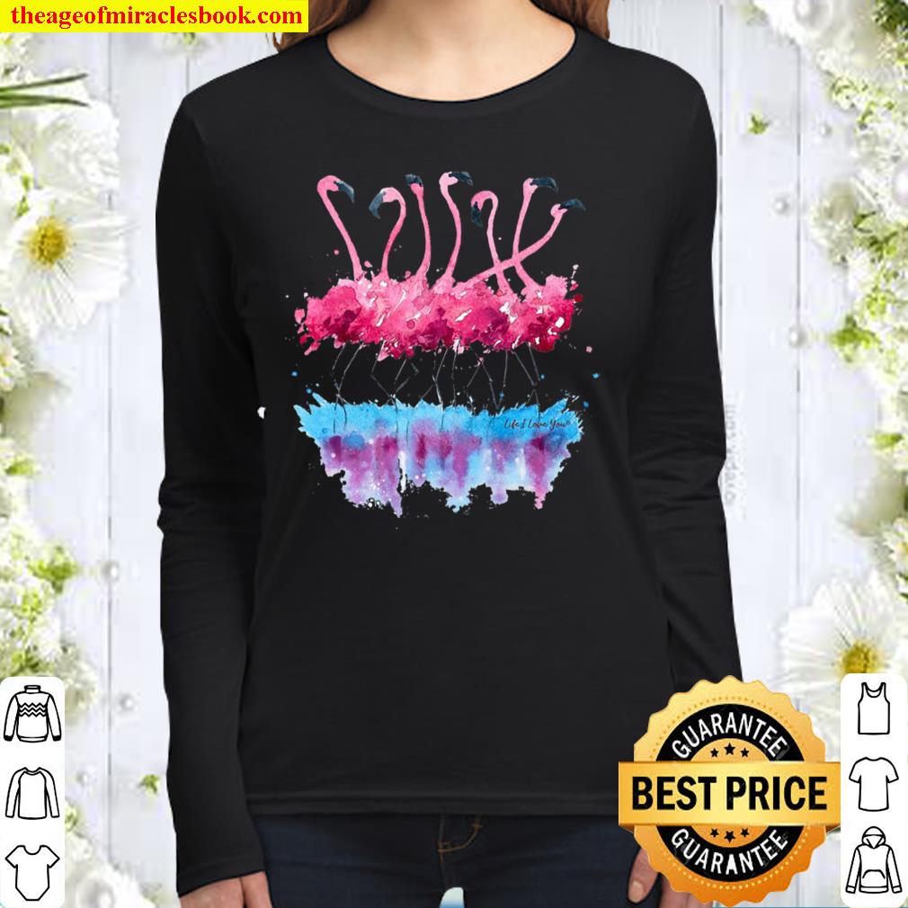 Beautiful Tropical Dancing Pink Flamingos Women Long Sleeved