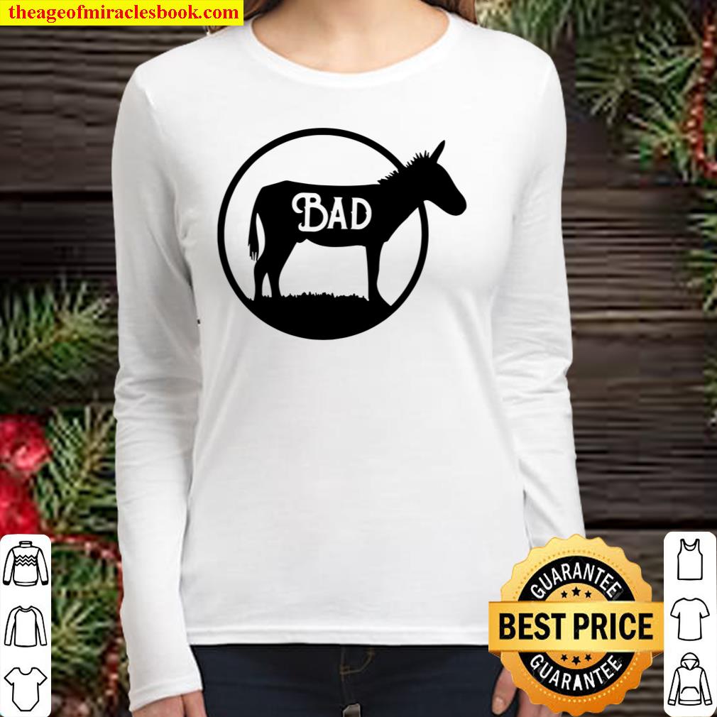 Womens Funny And Subtle Bad Ass Donkey Sarcasm V-Neck Women Long Sleeved