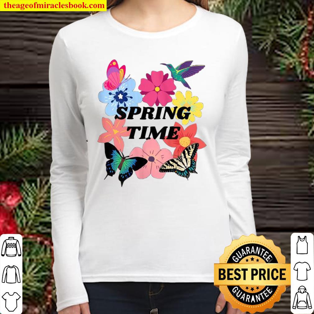 Womens Spring Time Flowers Butterfly and Humming Birds Women Long Sleeved