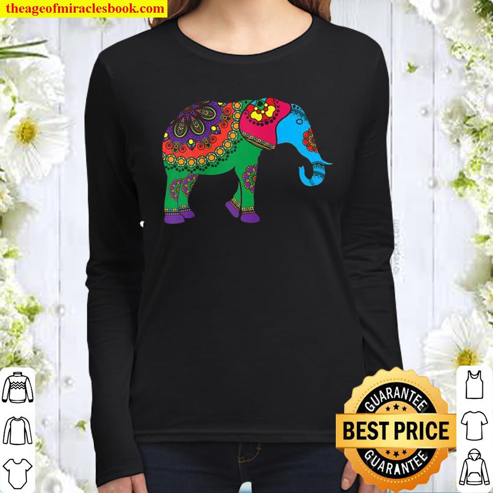 Colorful Elephant Holi Festival Hindu Spring Women Long Sleeved