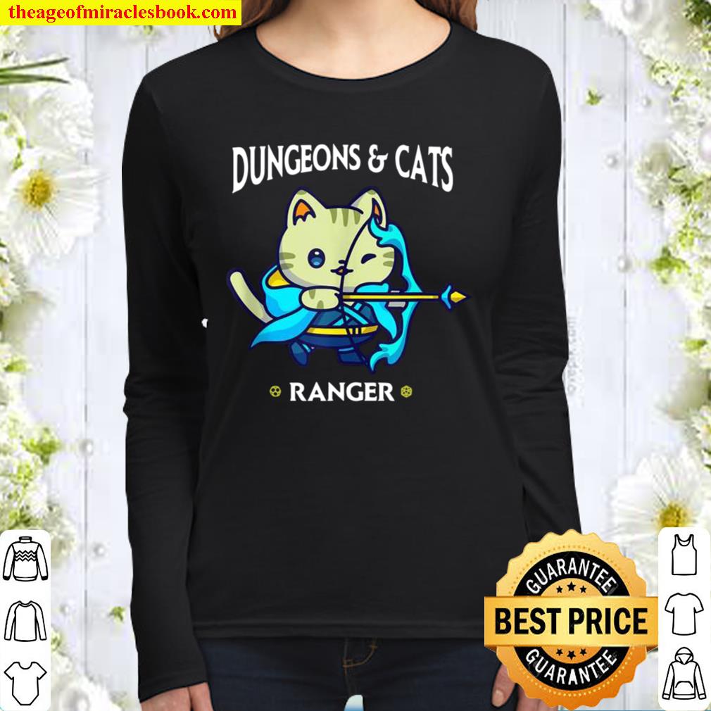 Dungeons and Cats Ranger RPG D20 Fantasy Gamer Cat Women Long Sleeved