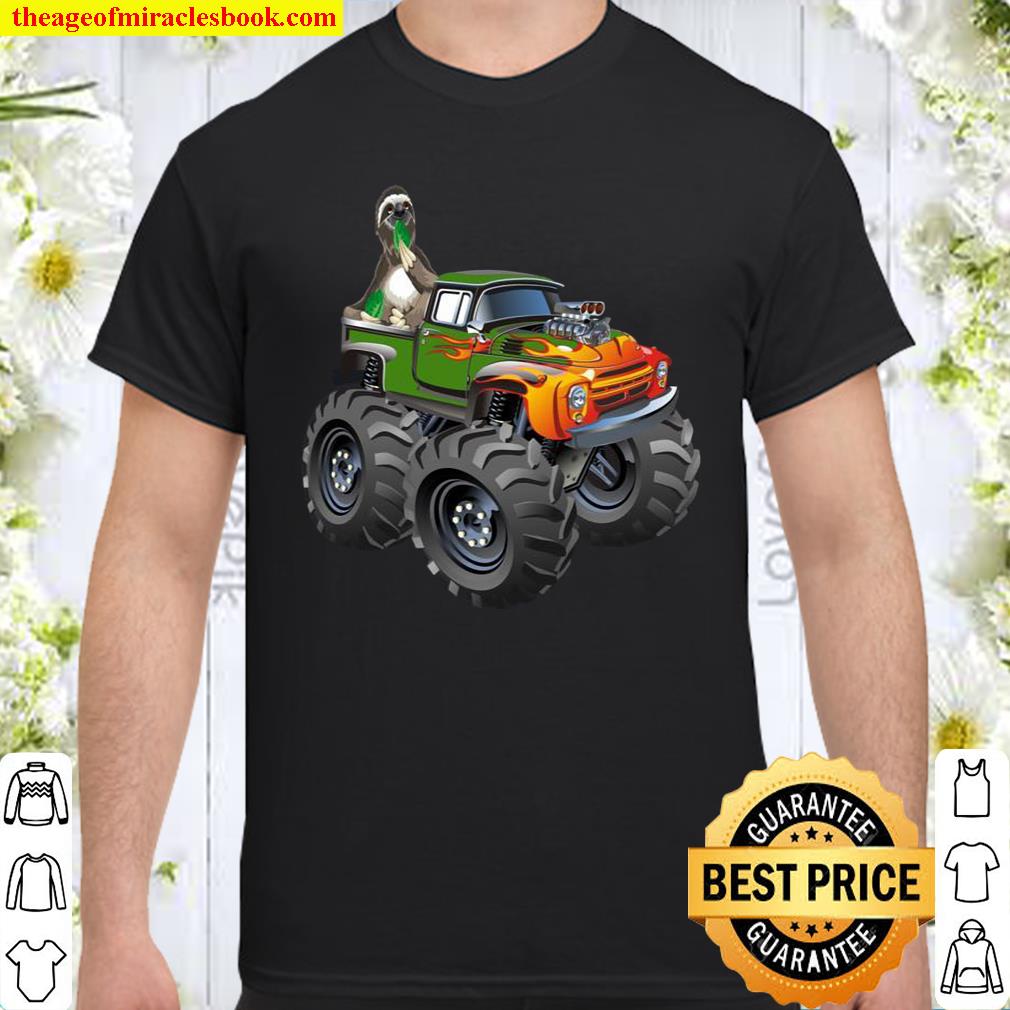 Funny Sloth Eating Leaves Riding Monster Truck Kid Shirt, hoodie, tank top, sweater