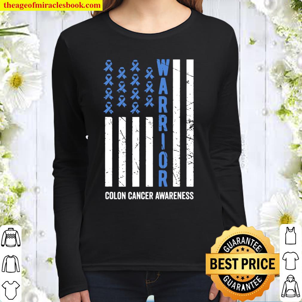Warrior Dark Blue Ribbon Colon Cancer Awareness Women Long Sleeved