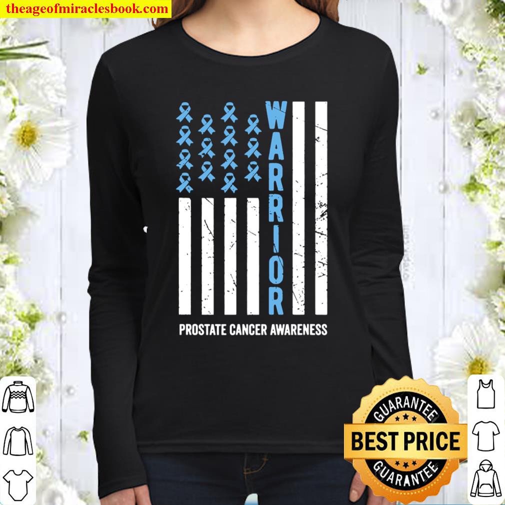 Warrior Light Blue Ribbon Prostate Cancer Awareness Women Long Sleeved