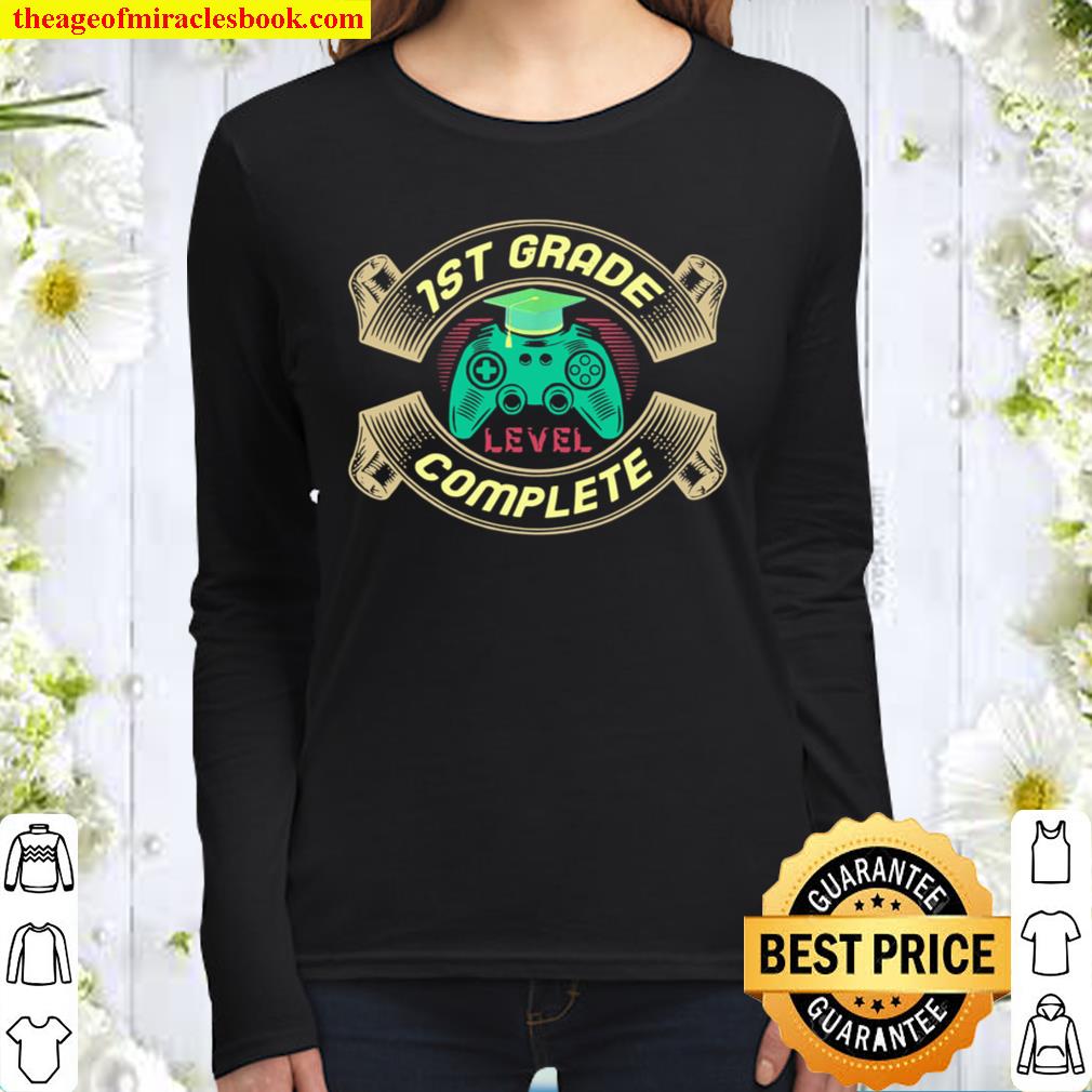 1st Grade Level Complete Class Of 2021 Gamer Graduation Women Long Sleeved