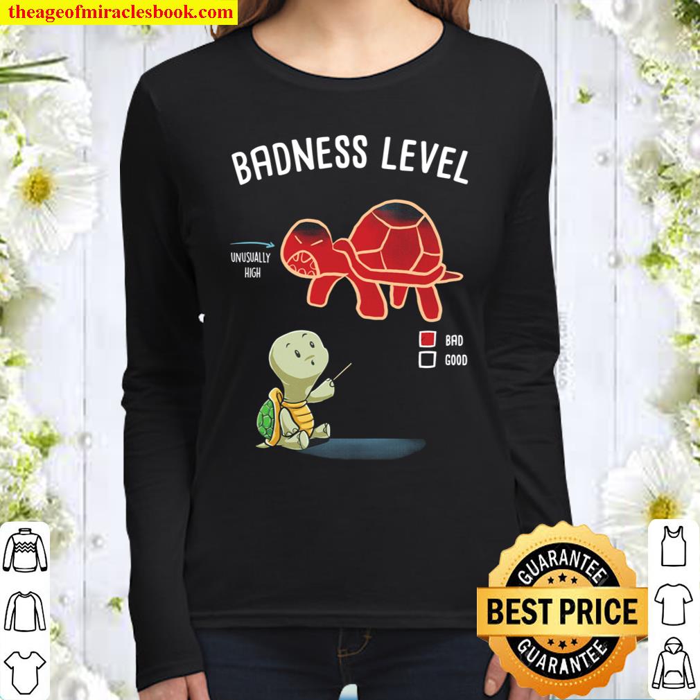 Badness Level Diagram Chart Funny Turtle Tortoise Nerd Geek Women Long Sleeved