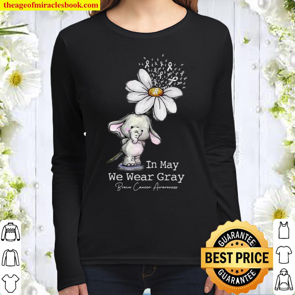 Elephant In May We Wear Gray Brain Cancer Awareness Women Long Sleeved