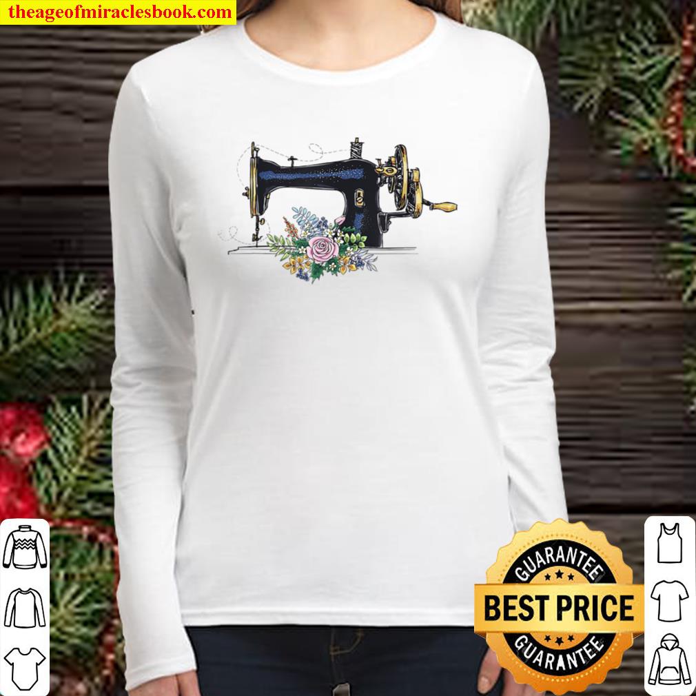Flower Sewing Machine Funny Quilting Lover Gift Women Long Sleeved