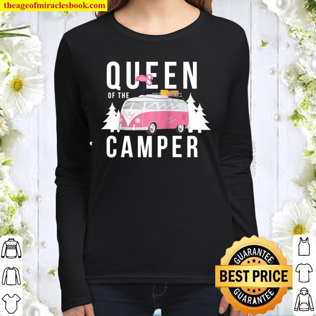 Queen Of The Camper – Cute Flamingo Rv Camping Woman Raglan Baseball Women Long Sleeved