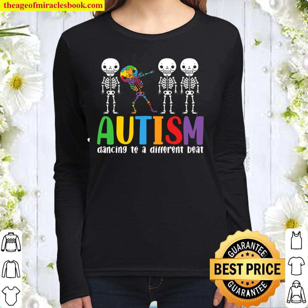 Skeleton Dancing To A Different Beat – Autism Awareness Women Long Sleeved