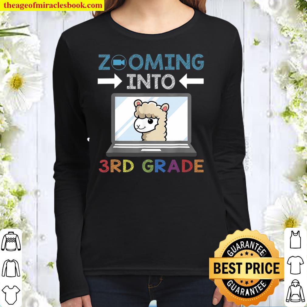 Zooming Into 3Rd Grade Virtual Back To School Gift Kid Llama Women Long Sleeved