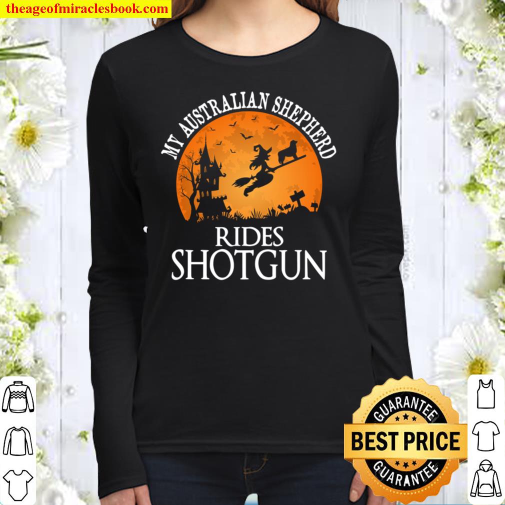 Australian Shepherd Rides Shotgun Dog Lover Women Long Sleeved