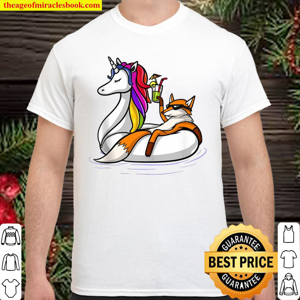 [Best Sellers] – Fox Riding Unicorn Float Pool Party Funny Kids Girls Boys shirt