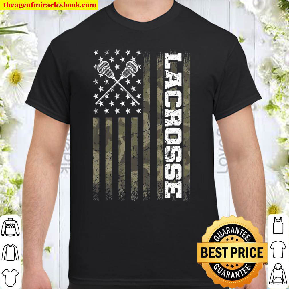 Lacrosse Player American Flag Sticks And Helmet Gift Shirt