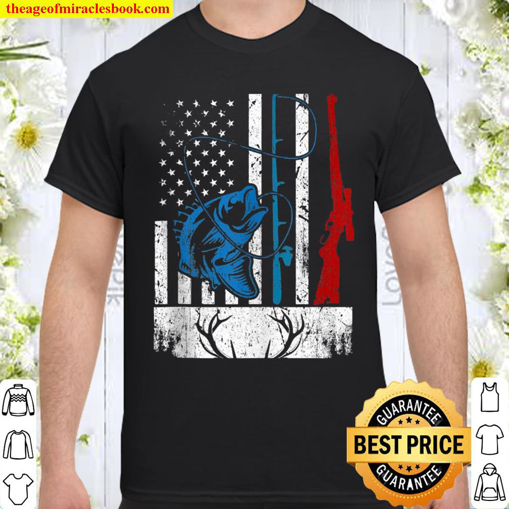 Retro Fishing And Hunting American Flag Deer Fish Lover Gift shirt