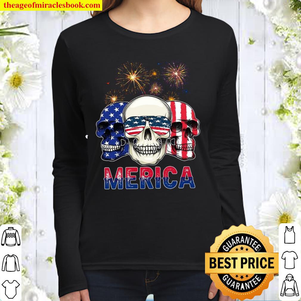 SKULL - 3 4TH OF JULY AMERICAN Women Long Sleeved