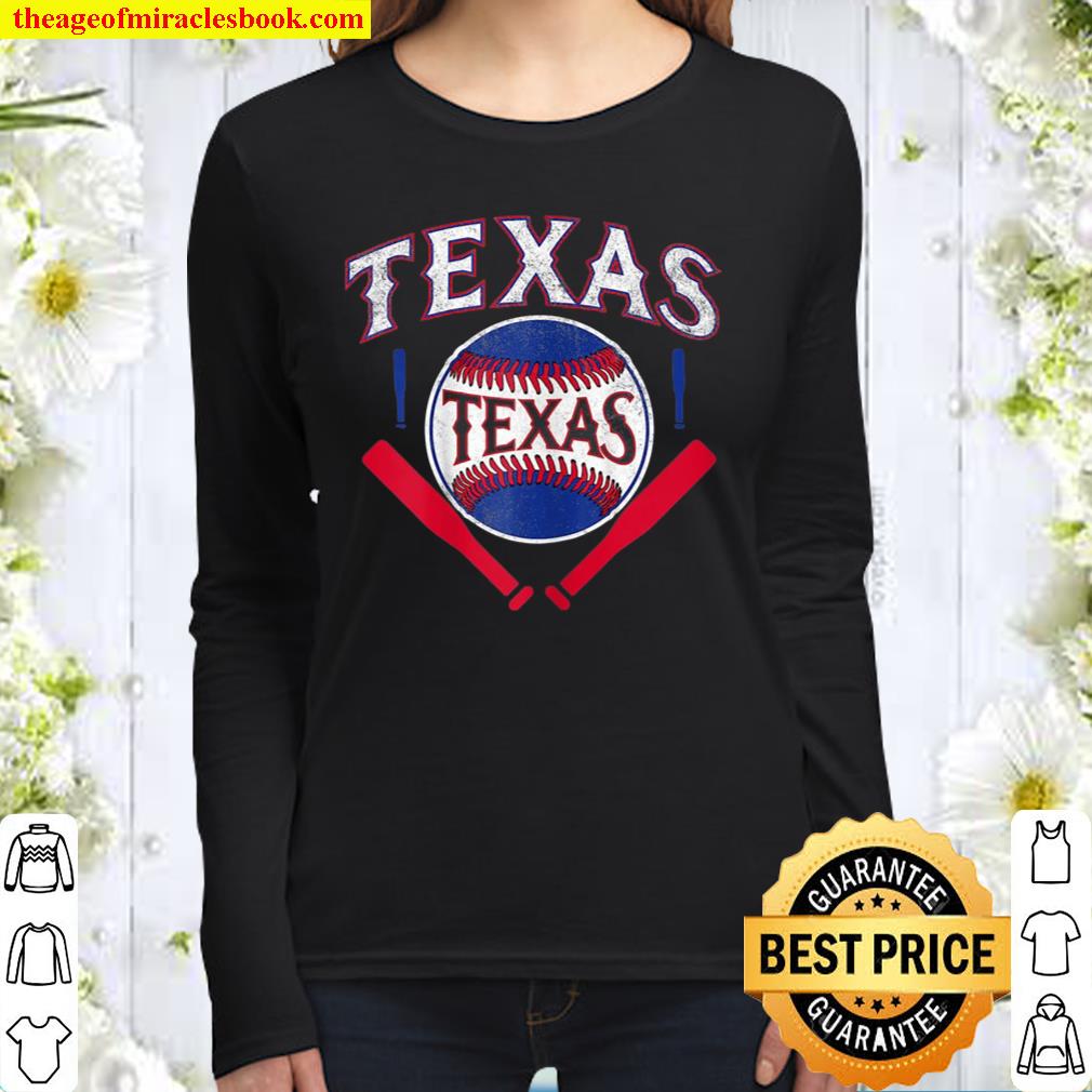 Womens Texas Baseball Vintage Distressed Game Day Ranger Tx State Women Long Sleeved