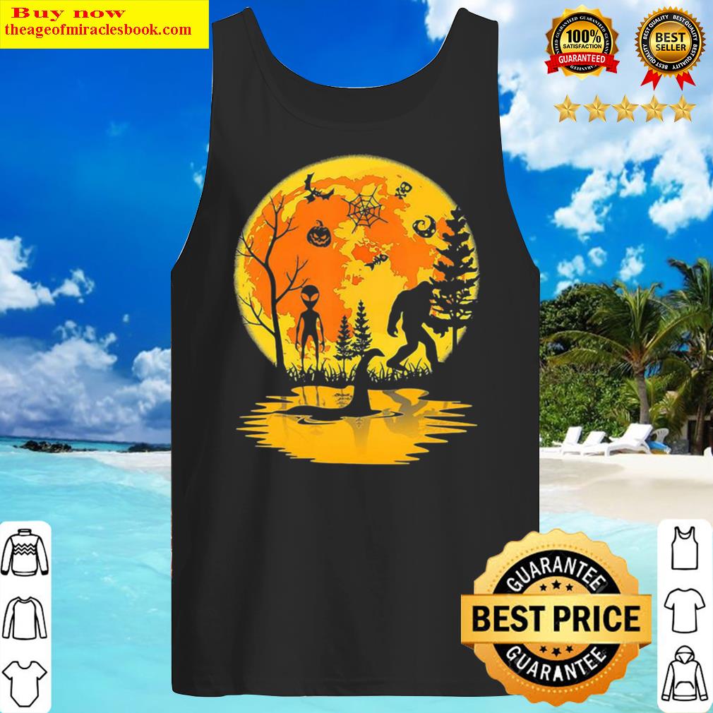 Bigfoot With Alien Loch Ness Monster Halloween Tank Top