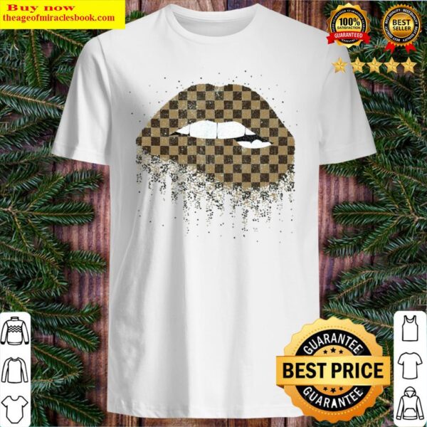 Brown Checkerboard Pattern Dripping Lips Shirt
