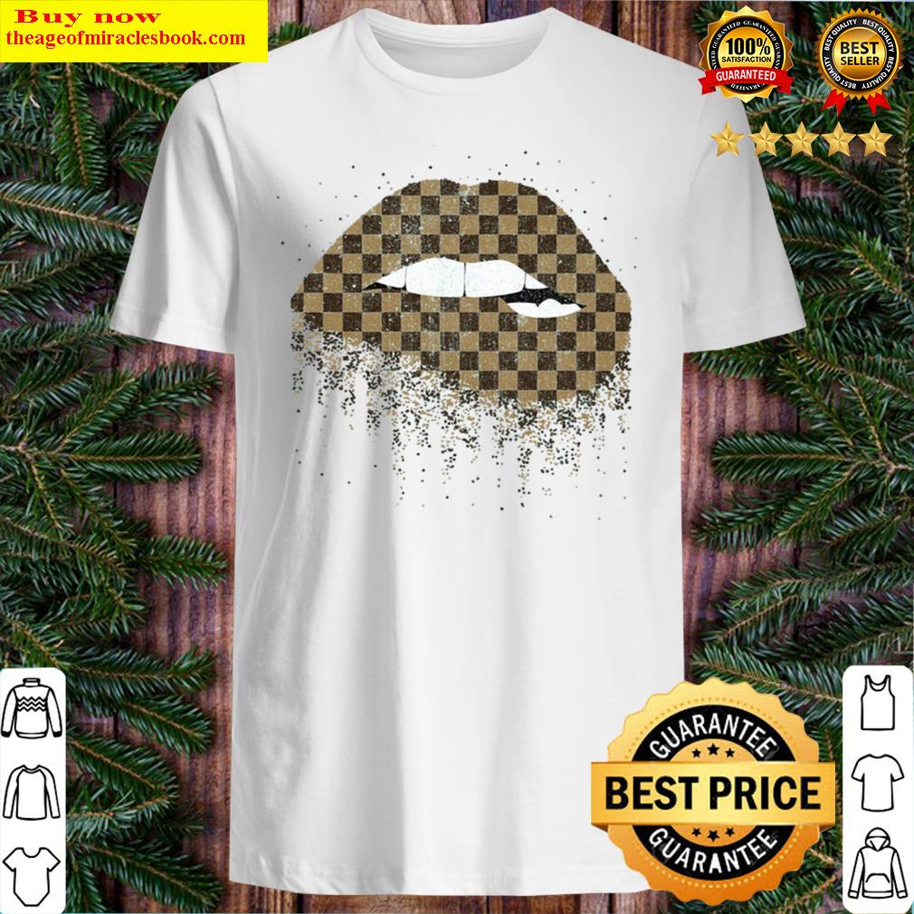 Gorgeous Brown Checkerboard Pattern Dripping Lips Shirt