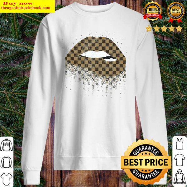 Brown Checkerboard Pattern Dripping Lips Sweater