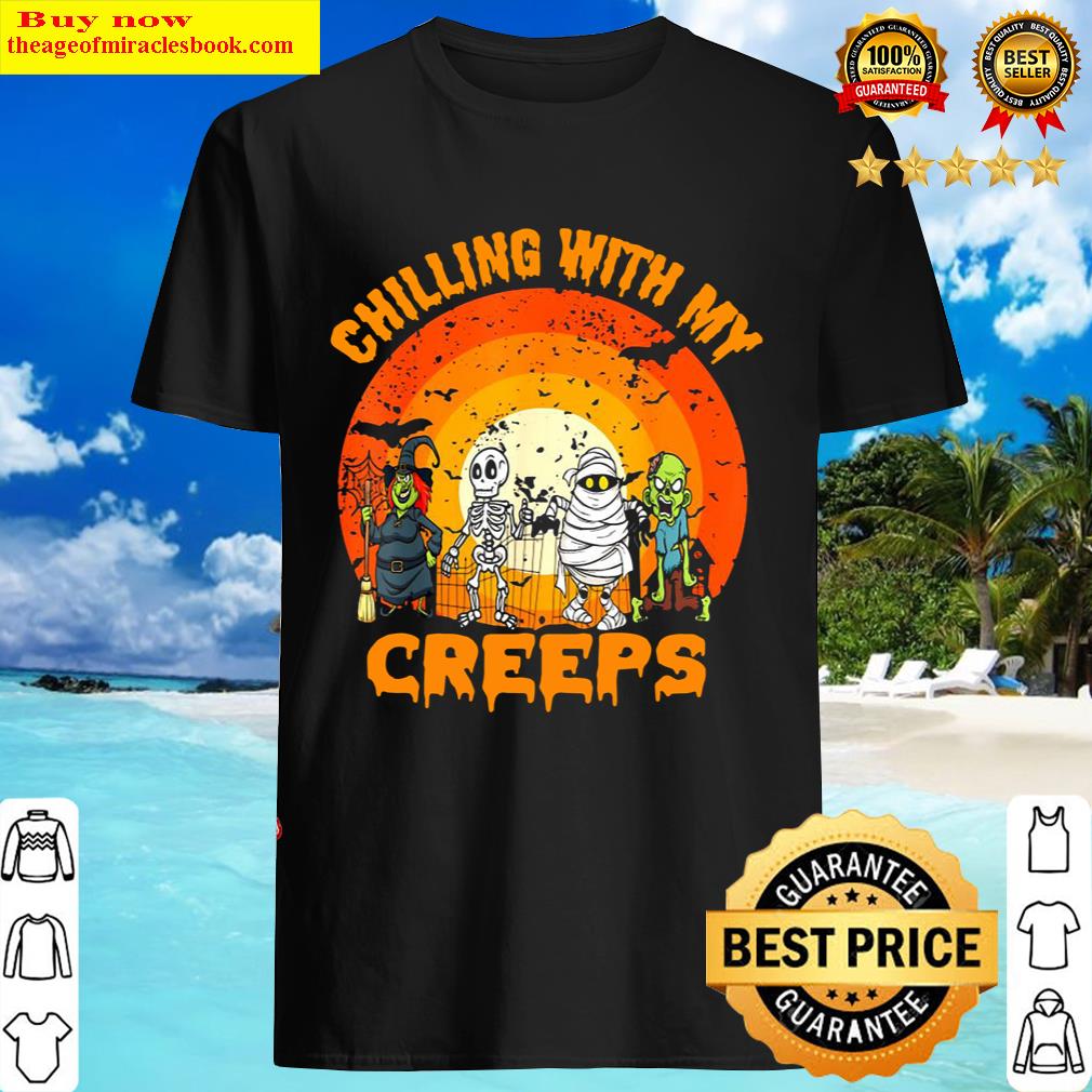 Skeleton Chillin With My Creeps Halloween Humorous Sunset