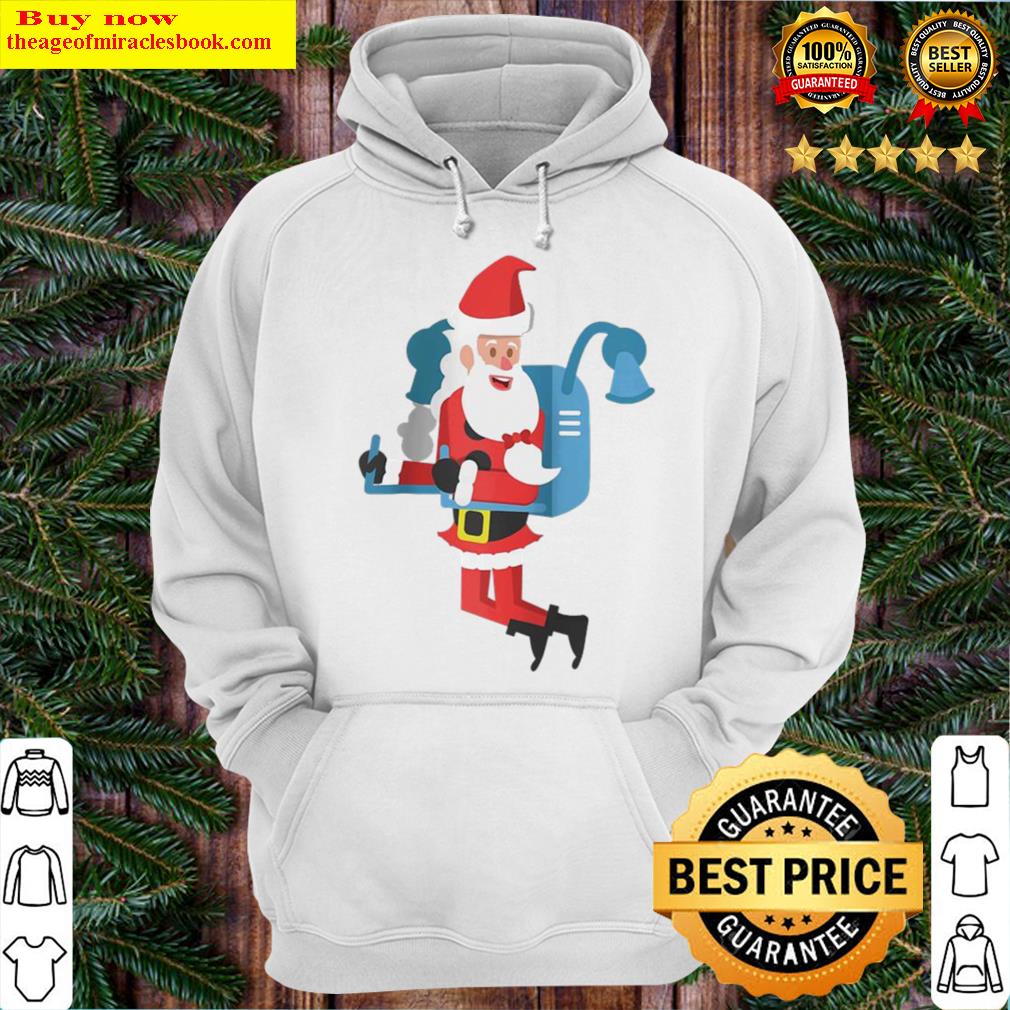 santa delivering with modern tools raglan baseball tee hoodie