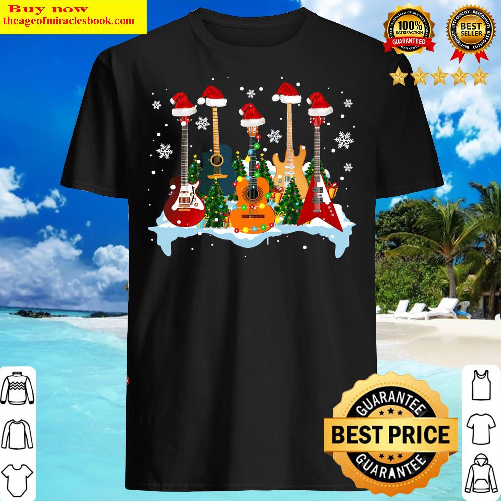 Christmas Guitar Tree Santa Hat Funny Gift Shirt