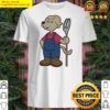 dog as farmer with rake hat shirt
