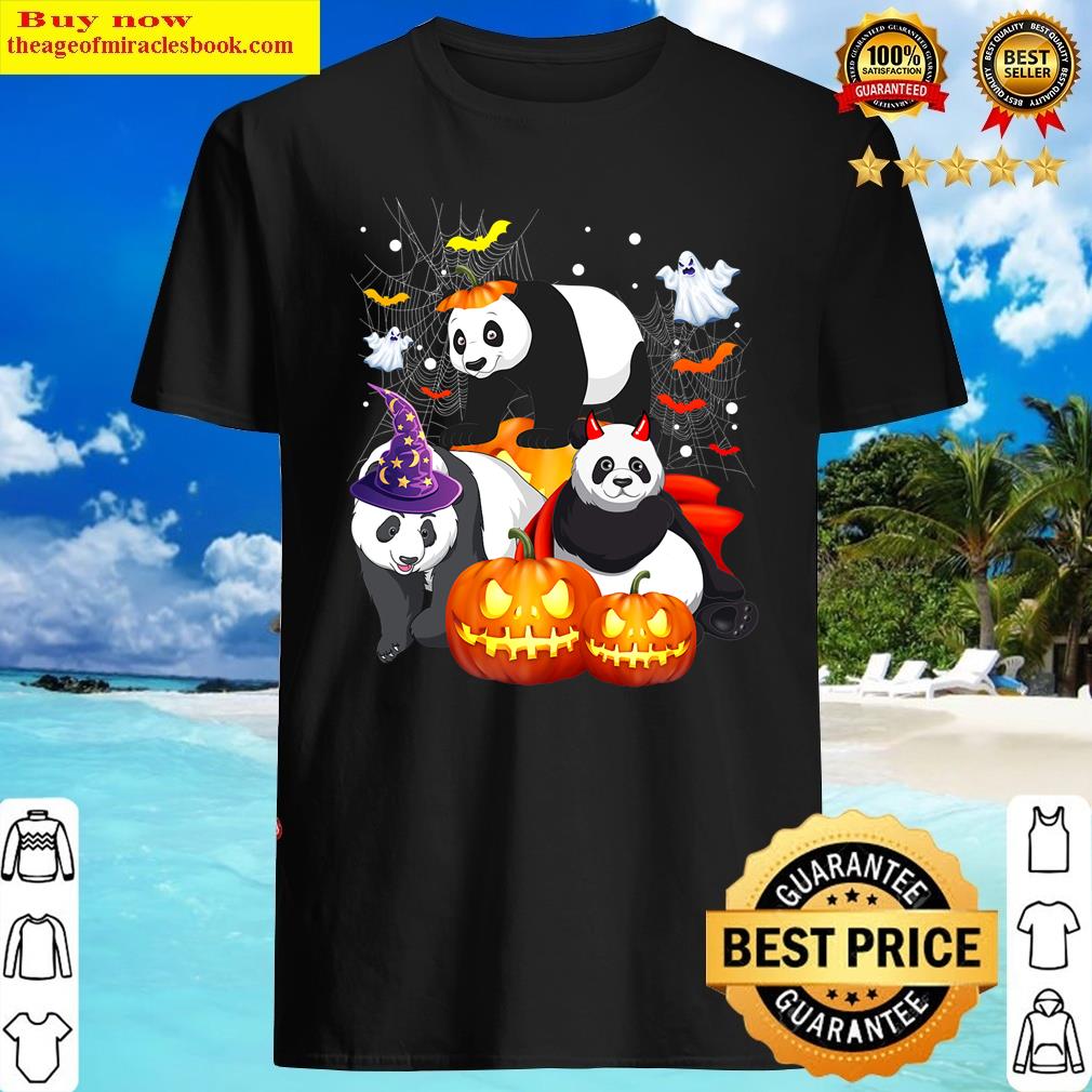 Funny Witch Three Panda Halloween Panda Lover Shirt