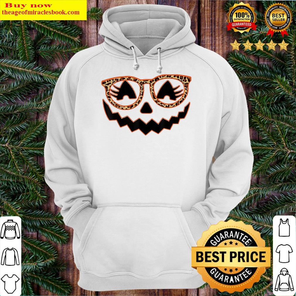 halloween pumpkin face spooky with leopard glasses hoodie