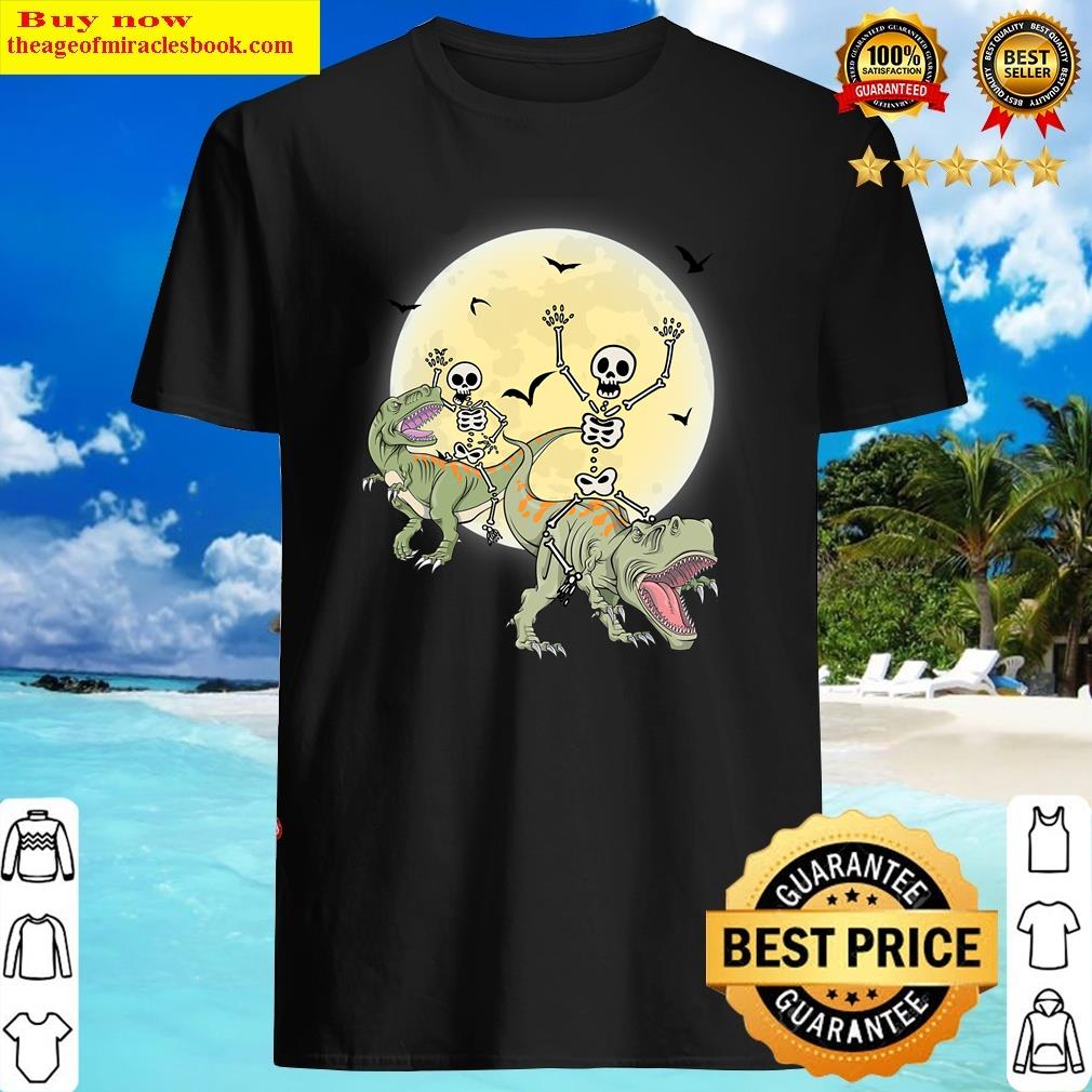 Skeleton Riding Dinosaur T-rex Halloween Funny Shirt