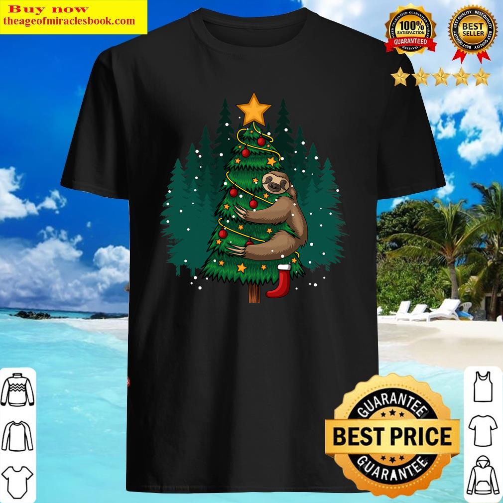 Sloth Hugging Tree Merry Christmas Sloth Shirt